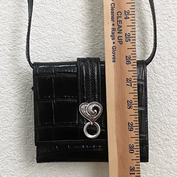 Vintage BRIGHTON Black Leather Silver Heart Crossbody Wallet W/ Removable Strap - Picture 9 of 16